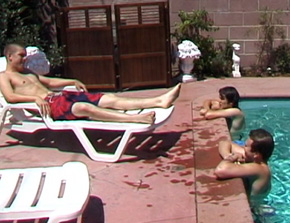 Foot job and blowjob at the poolside 2